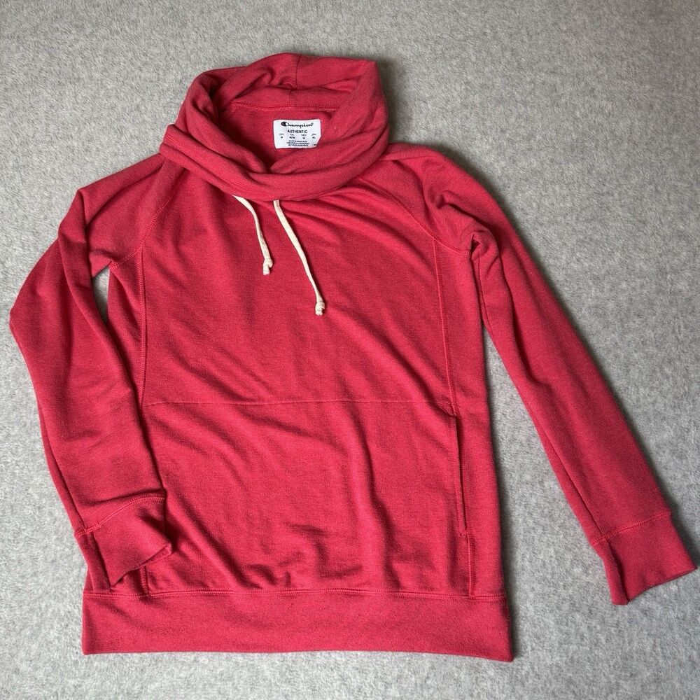 Champion Cowl Neck Sweatshirt Women Medium Pink Coral Sweater Tunic Top Slim Fit